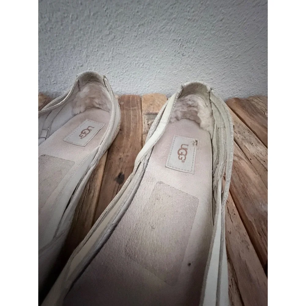 UGG Jass Espadrille Flat 9 White Leather Slip On Strappy Heel 1011187